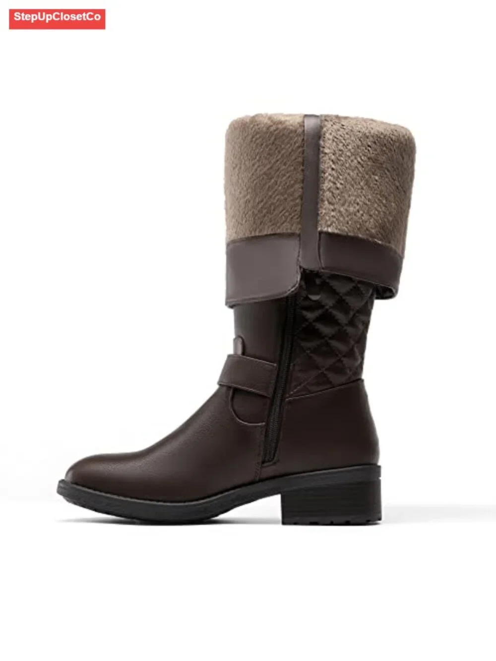 Women's Knee High Riding Boots Faux Leather Faux Fur Lining Side Zipper